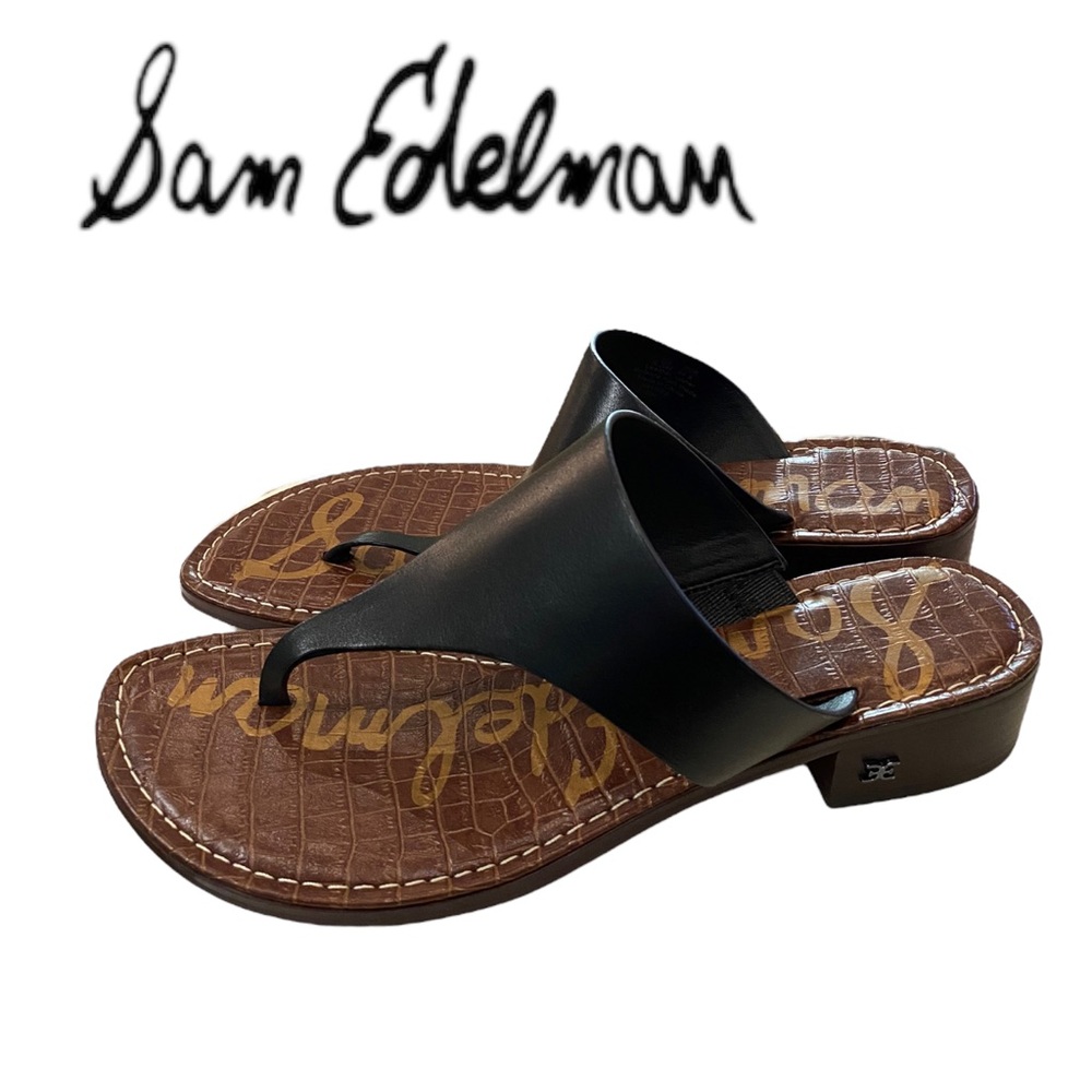 SAM EDELMAN Jaynee Black Leather Women's Thong Sandals NEW 9.5